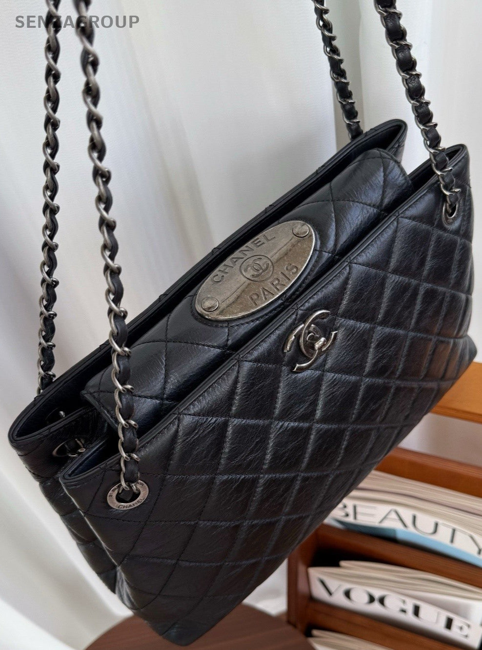 Chanel Mumbai Tote Shoulder Bag Black Silver Women