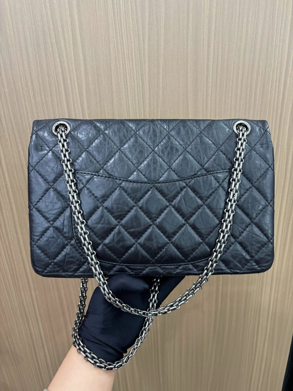 Chanel 2.55 MM Chain Shoulder Bag Crossbody Black Silver Women Classic