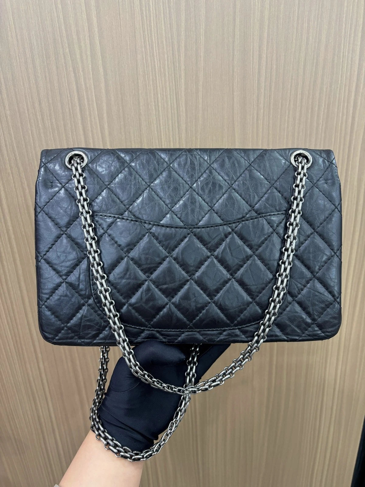 Chanel 2.55 MM Chain Shoulder Bag Crossbody Black Silver Women Classic