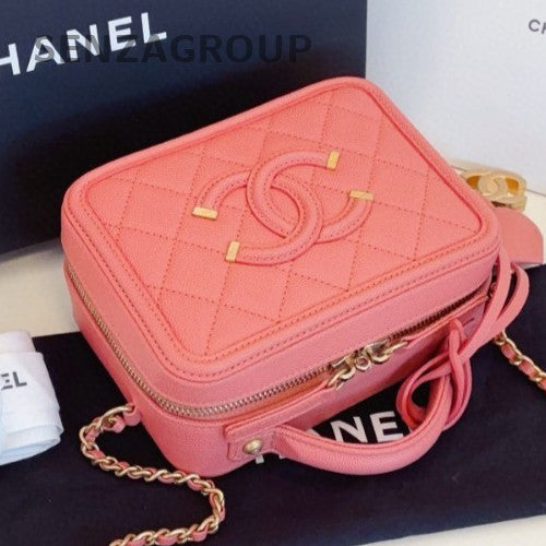 Chanel Vanity Case PM Chain Shoulder Bag Crossbody Pink Gold Diamond Women