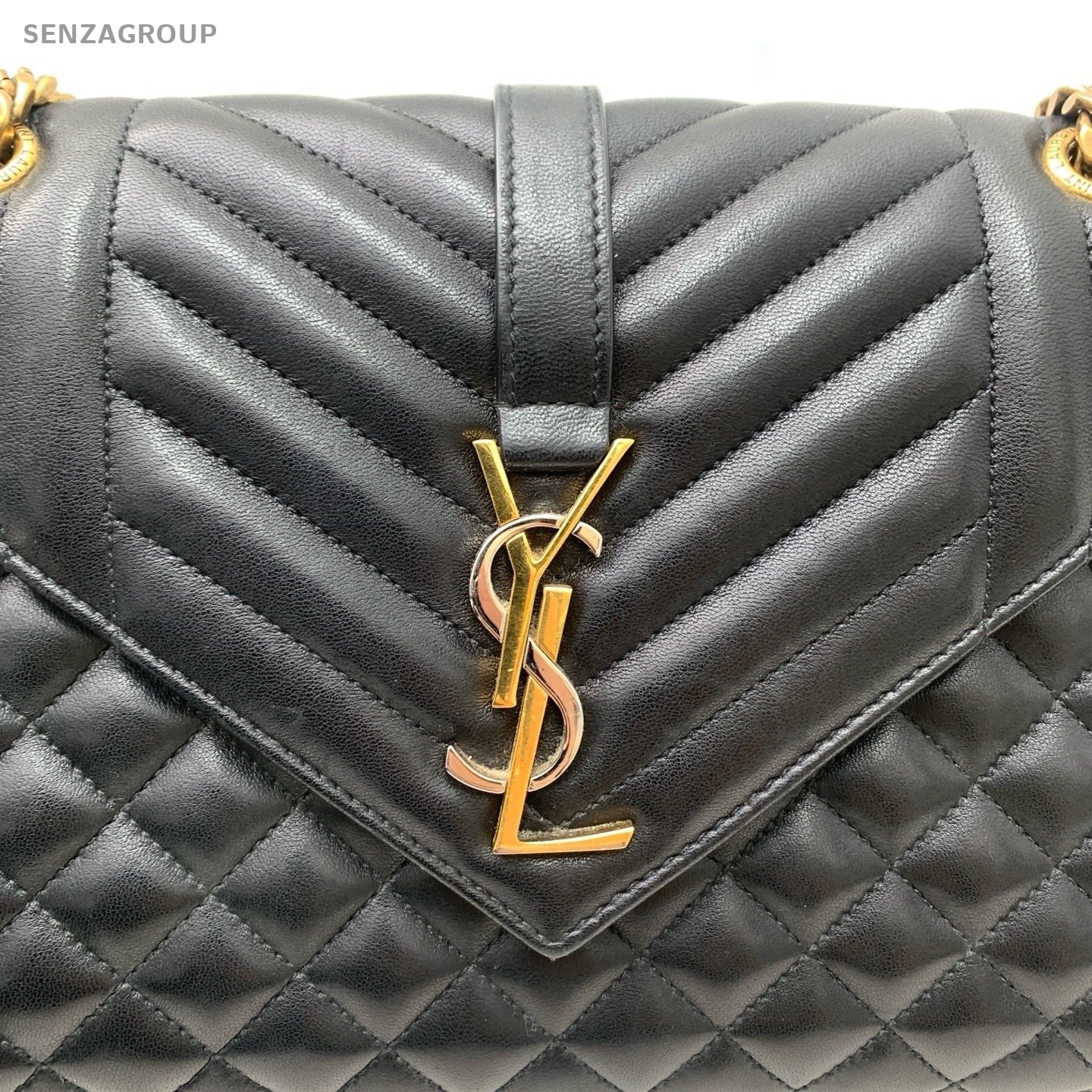 Saint Laurent Envelope Chain 2Way Crossbody Shoulder Bag Black Gold Women