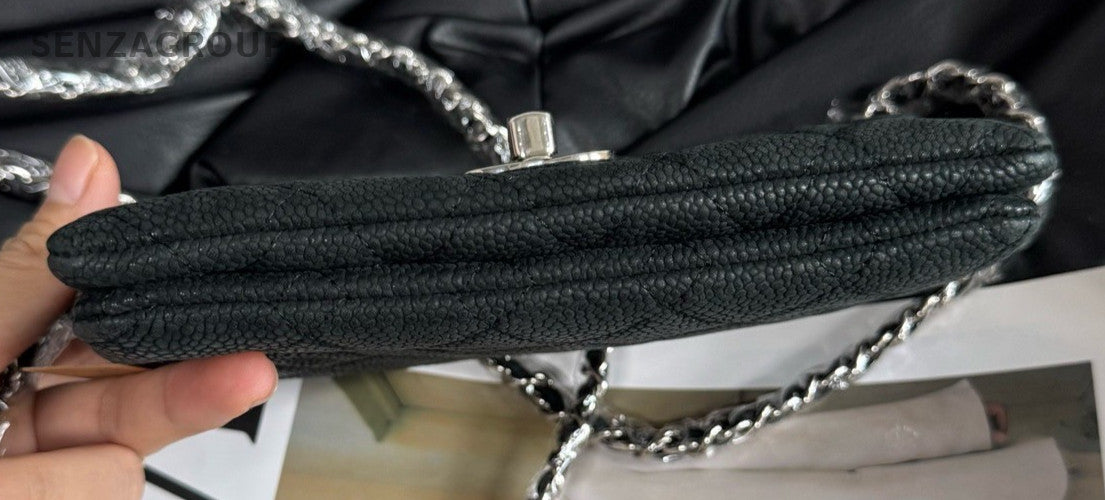 Chanel Classic Flap Chain Shoulder Bag Crossbody Black Silver Designer