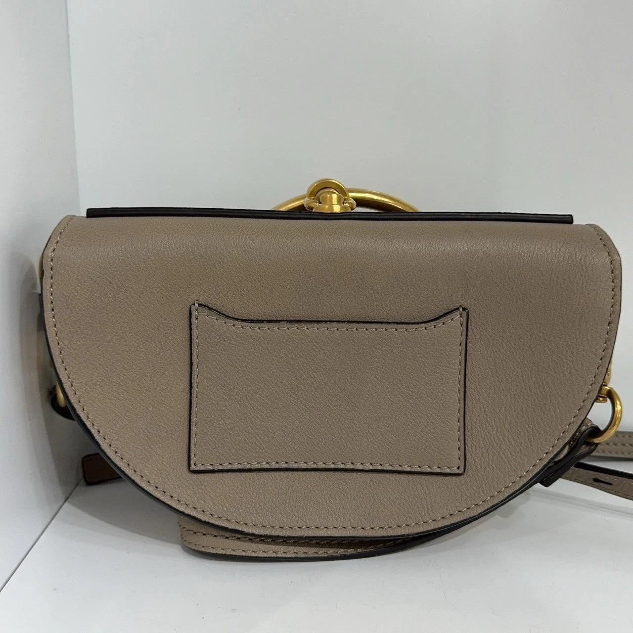 Chloe Grey Calfskin Rivet Crescent Shoulder Crossbody Handbag Women
