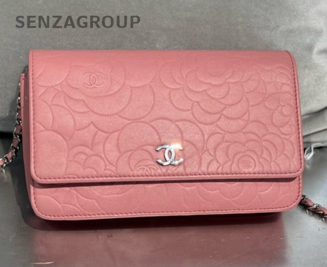 Chanel WOC Lambskin Chain Shoulder Bag Crossbody Pink Silver Women Designer