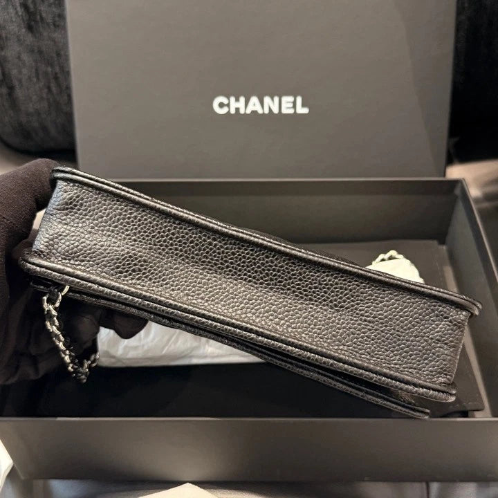 Chanel Woc Chain Calfskin Shoulder Crossbody Bag Black Silver Women D