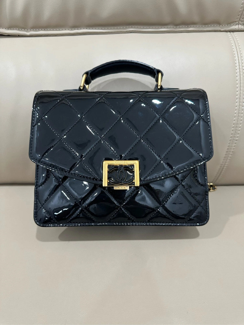 CHANEL Black Patent Leather Crossbody Bag For Women
