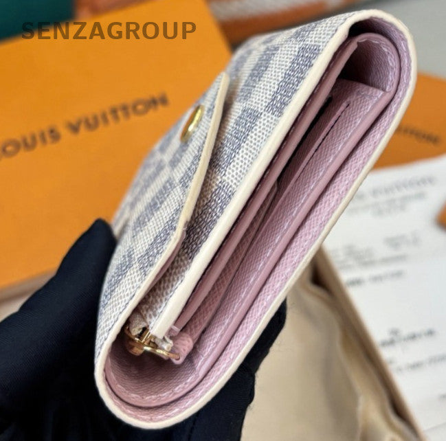 Louis Vuitton Damier Wallet White Pink Gold Used Women Classic Designer