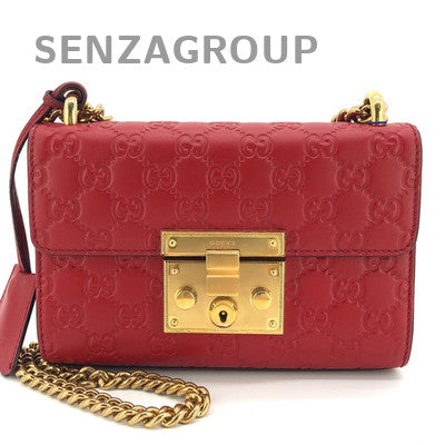 Gucci Padlock Small Red GG Print Gold Chain Crossbody Bag for Women