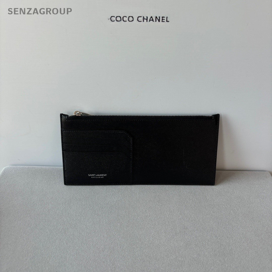 YSL Saint Laurent Leather Long Wallet Clutch Women Black Almost Brand new