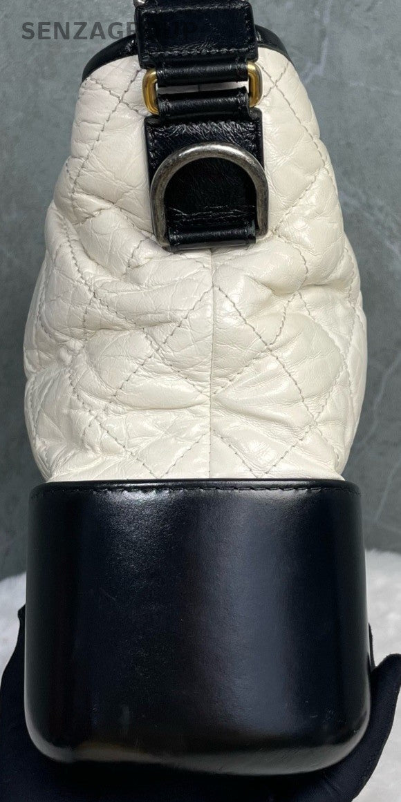 Chanel Calfskin MM Chain Shoulder Bag White Gold Silver Women Classic