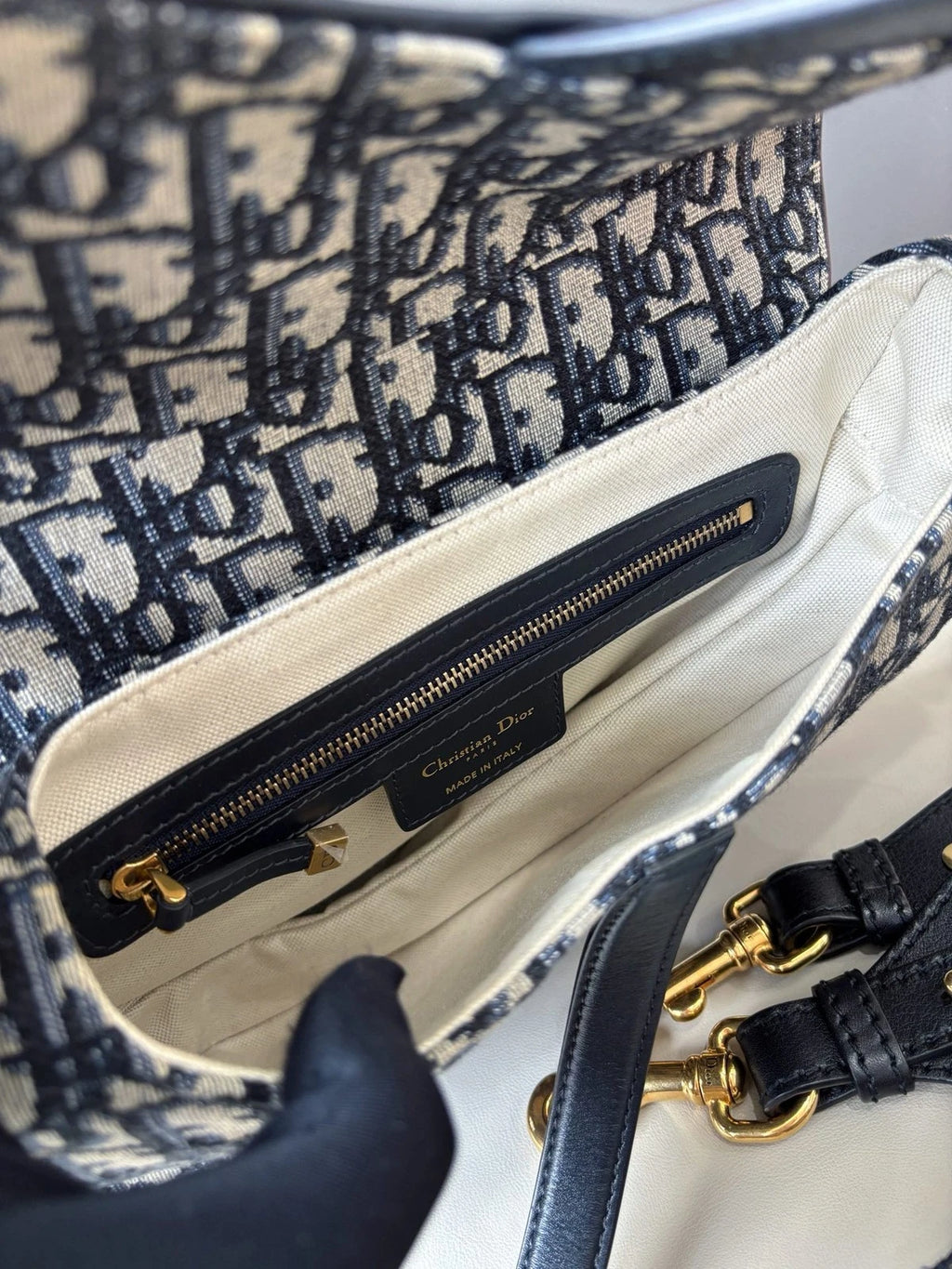 Dior Saddle Gold Blue Shoulder Bag Crossbody Excellent