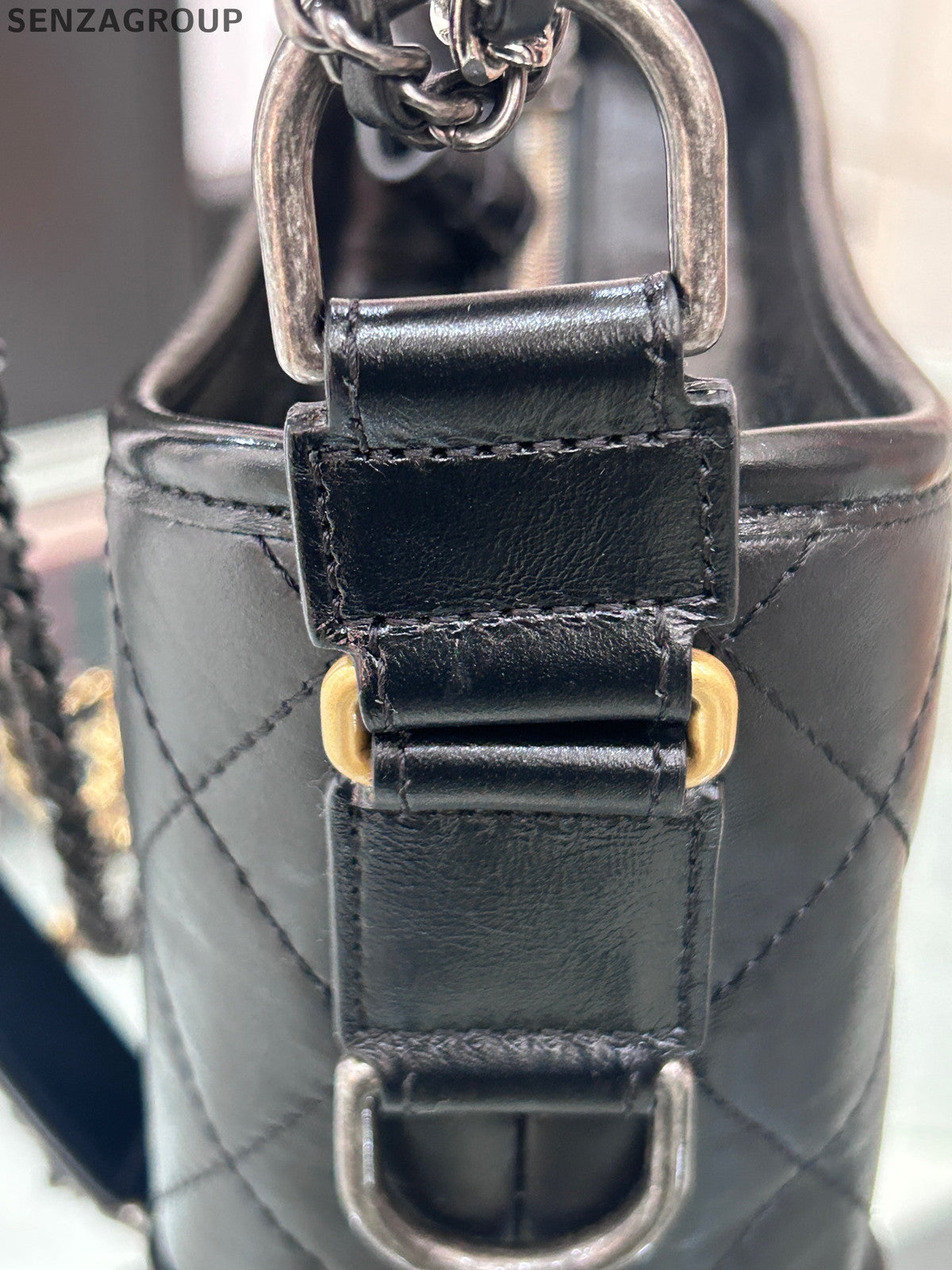 Chanel Small Gabrielle Hobo Bag Black Gold Chevron Chain Shoulder Crossbody