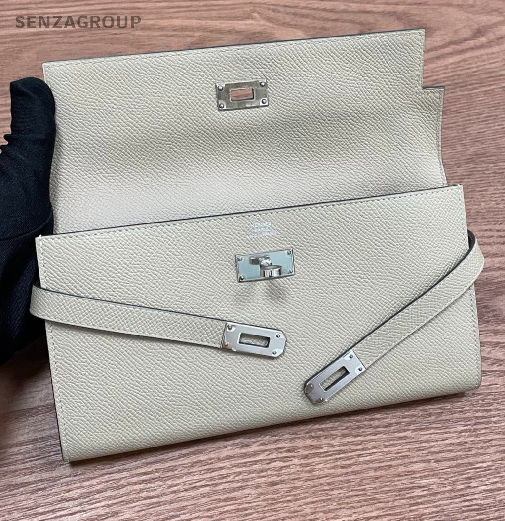 Hermes Kelly Long Wallet Gray Silver Women