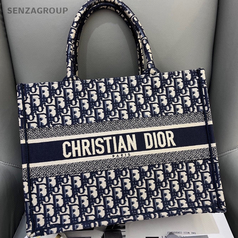 Dior Book Tote Medium Tote Bag Blue White Women's Handbag