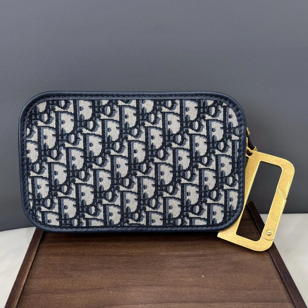 Christian Dior Monogram Blue Shoulder Crossbody Bag Gold Hardware Women