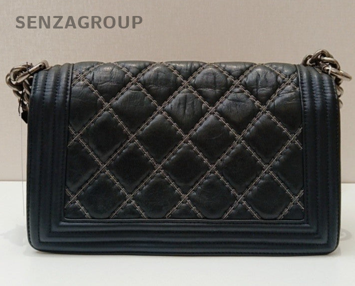 Chanel Leboy Chain Shoulder Bag Crossbody Black Silver Diamond Women Classic