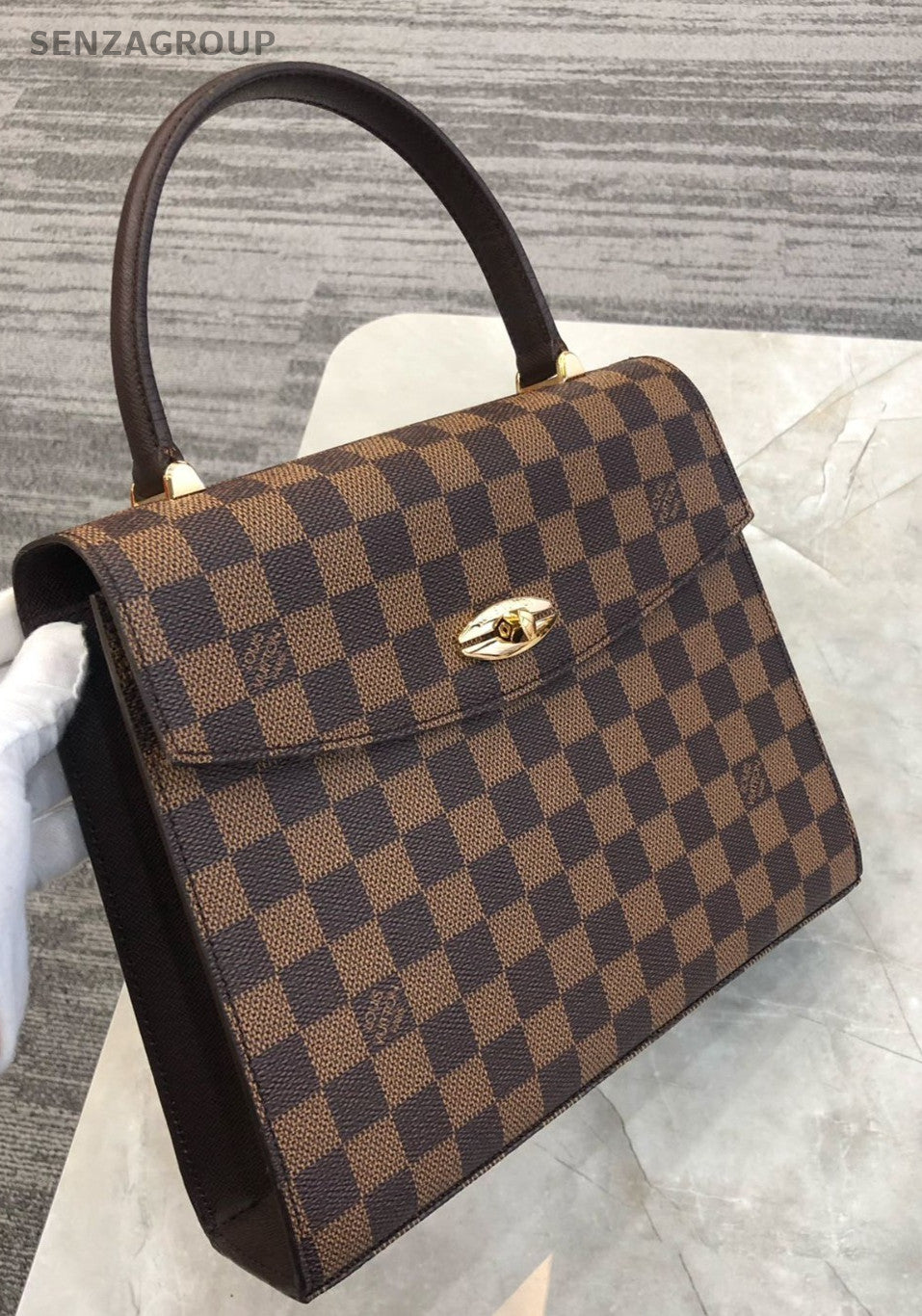 Louis Vuitton Kelly Damier Ebene Top Handle Handbag Brown Women