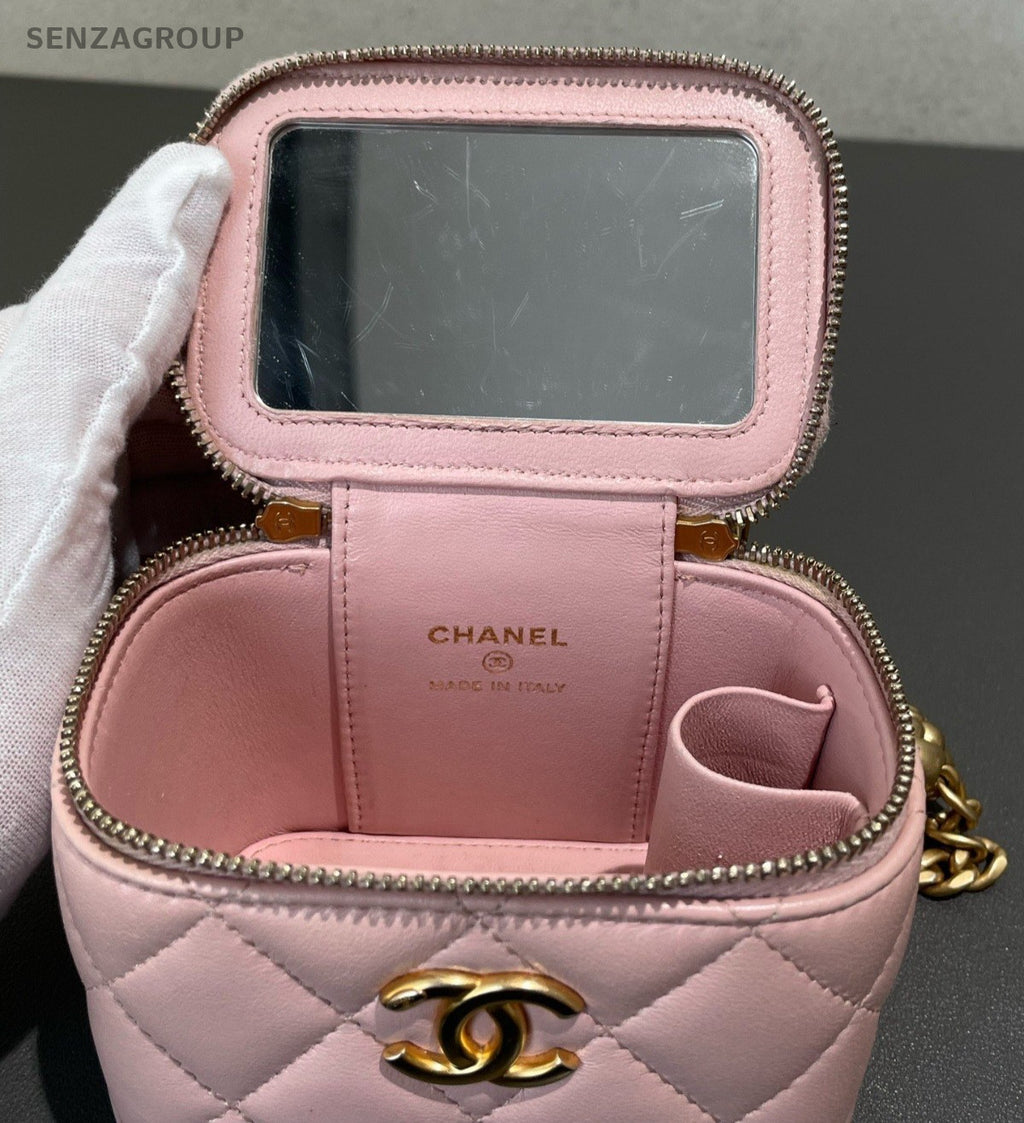 Chanel Vanity Case Mini Chain Shoulder Bag Crossbody Pink Gold Women Fashion