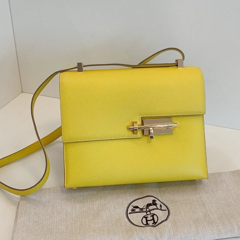 Hermes Verrou23 Epsom Shoulder Bag Yellow Gold Women Classic Fashion