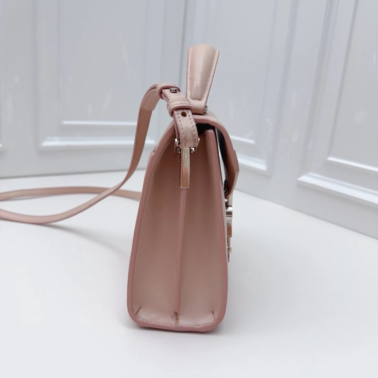 Saint Laurent Cassandra Calfskin Top Handle Crossbody Bag Pink Women Classic