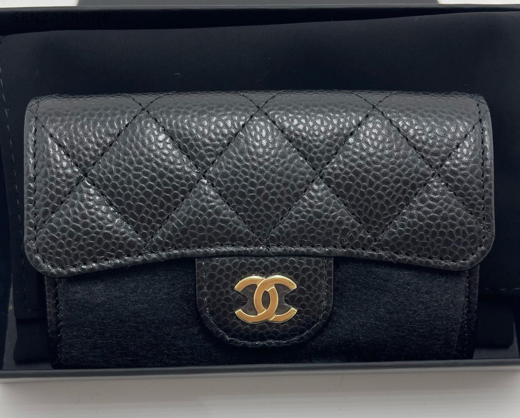 Chanel Classic Flap Calfskin Clutch Black Gold Diamond Women Fashion