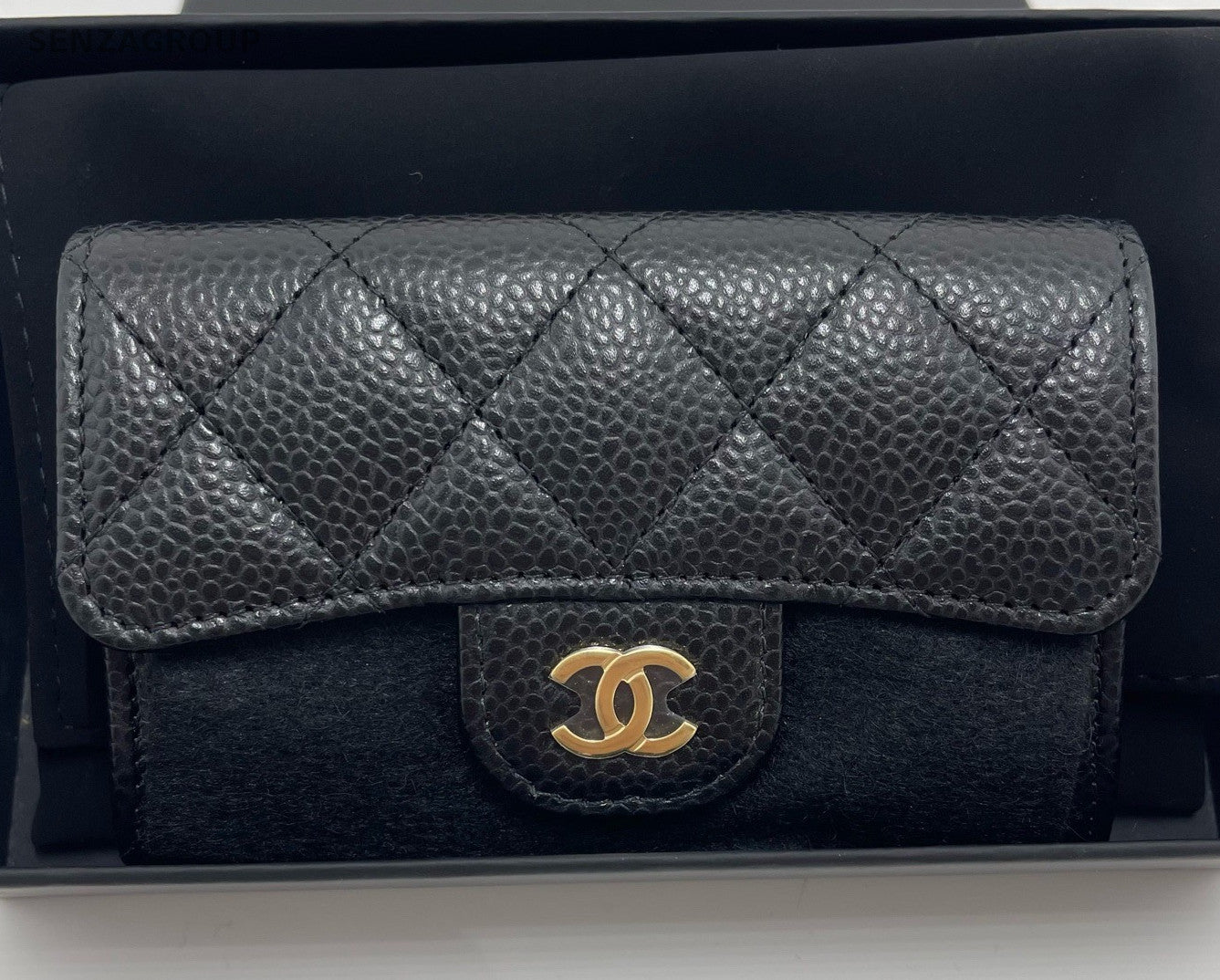 Chanel Classic Flap Calfskin Clutch Black Gold Diamond Women Fashion
