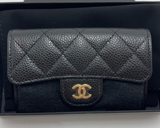 Chanel Classic Flap Calfskin Clutch Black Gold Diamond Women Fashion