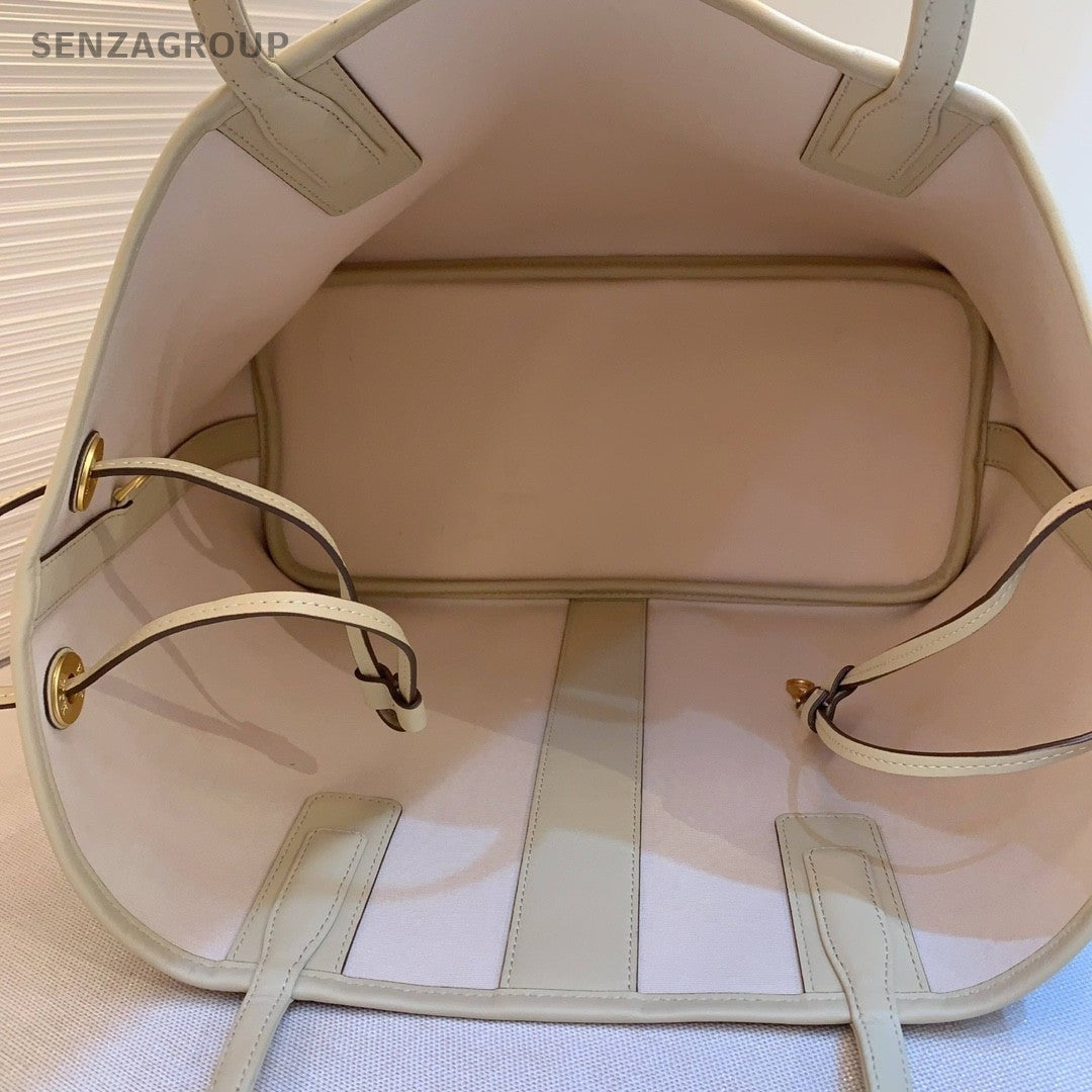 MCM Beige white Classic logo tote Shoulder bag