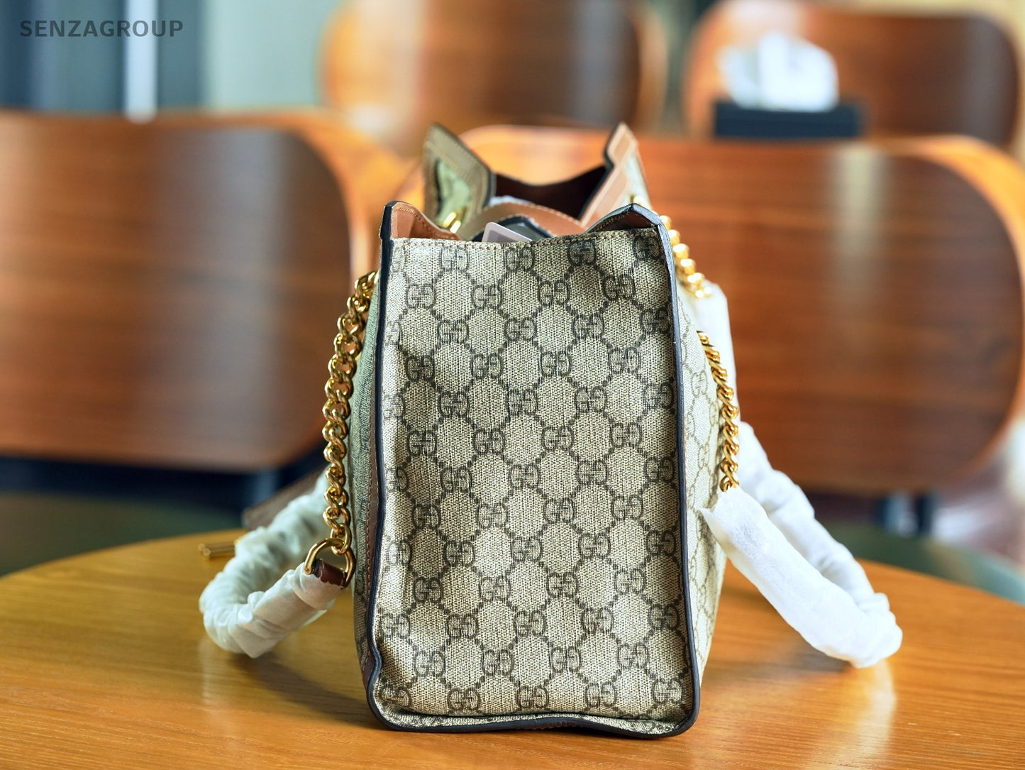 GUCCI Padlock Medium Brown gold Shoulder Handbag Canvas tote