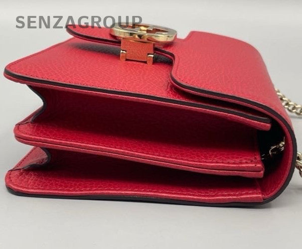 Gucci Calfskin PM Chain Shoulder Bag Crossbody Red Gold Women Classic Designer