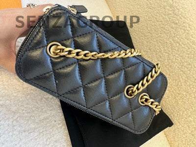 Chanel Black Gold Long Box Small Quilted Chain Shoulder Crossbody Bag