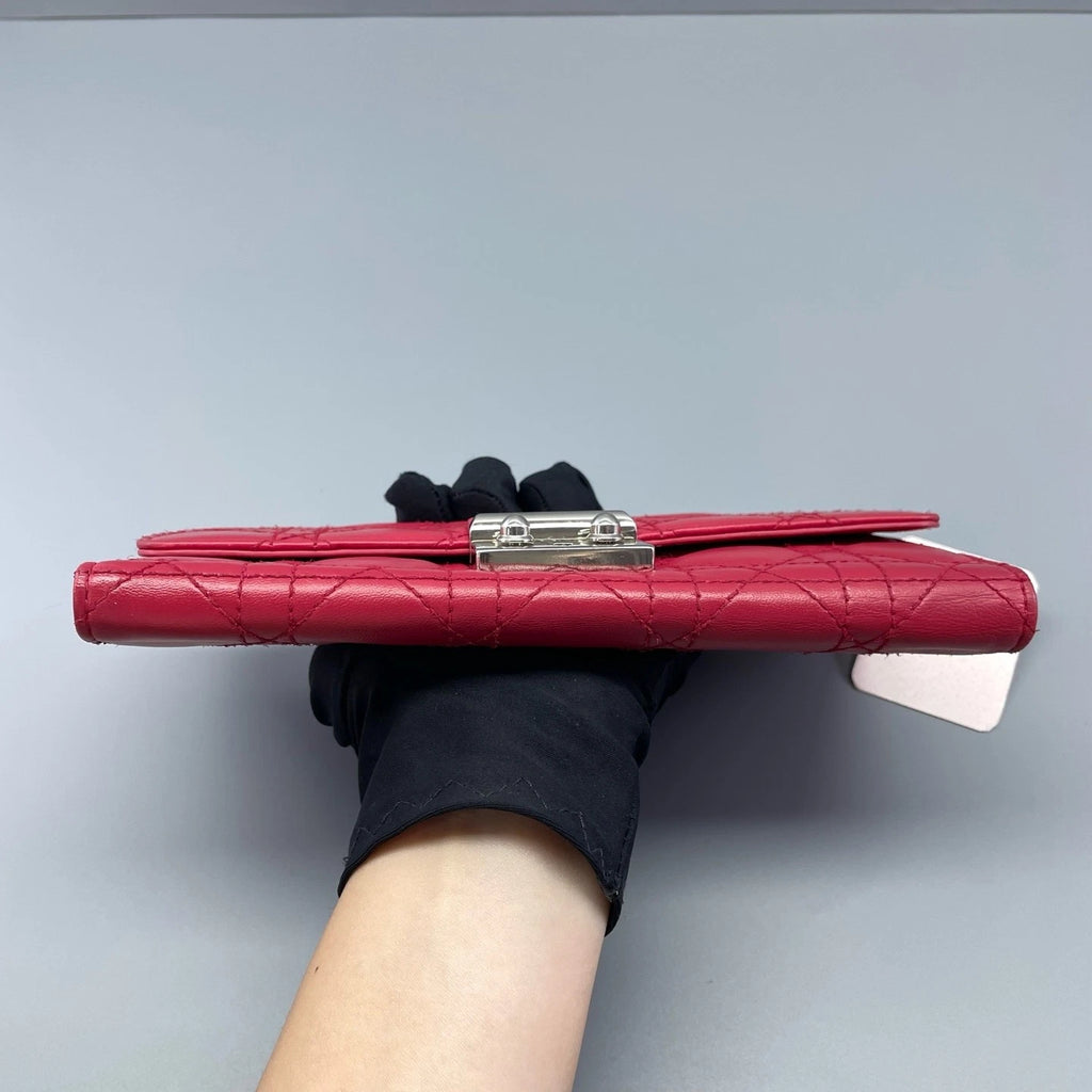 Dior Red Quilted Leather Clutch Wallet For Women