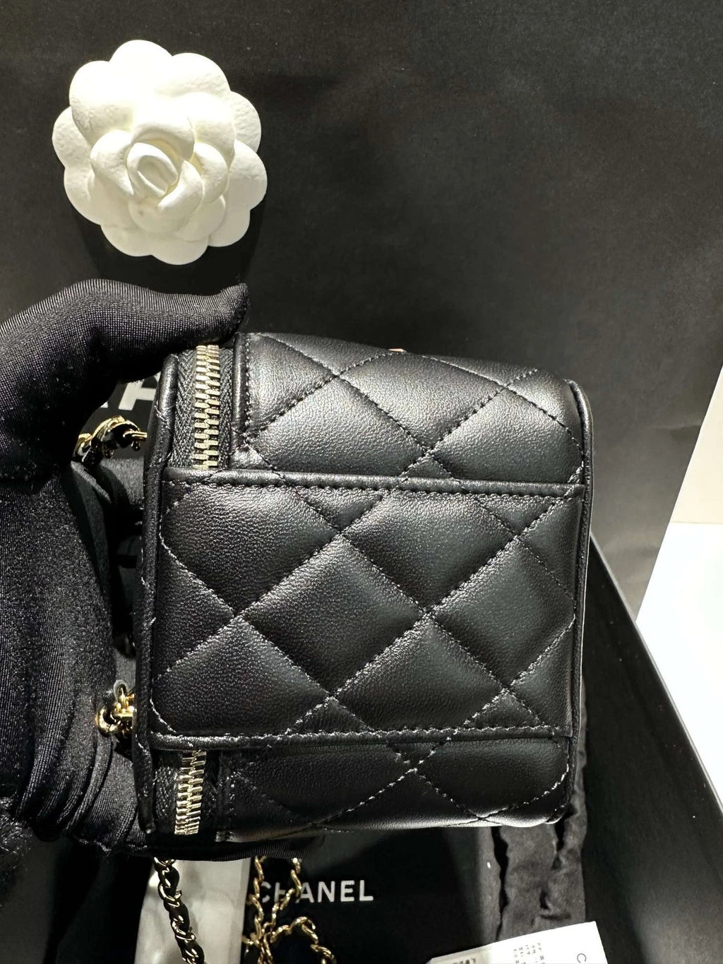 CHANEL Black Gold Mini Box Crossbody Bag For Women