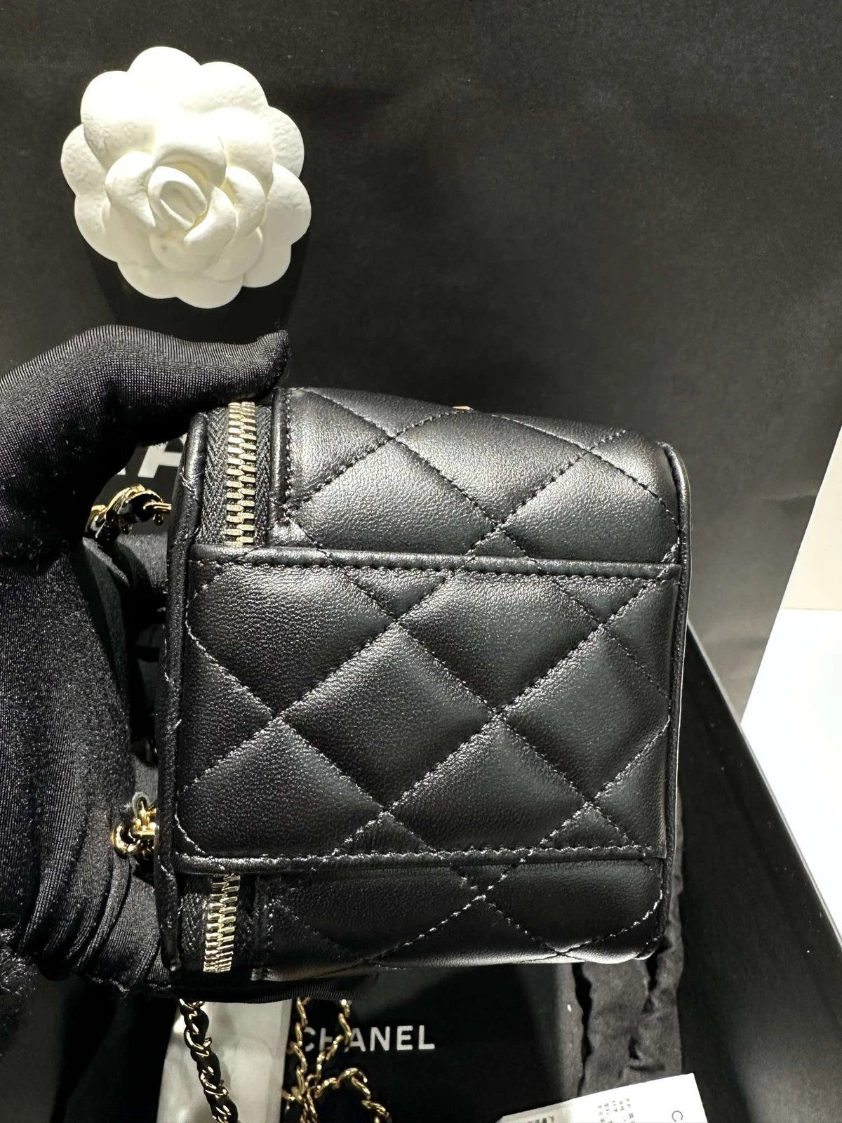 CHANEL Black Gold Mini Box Crossbody Bag For Women