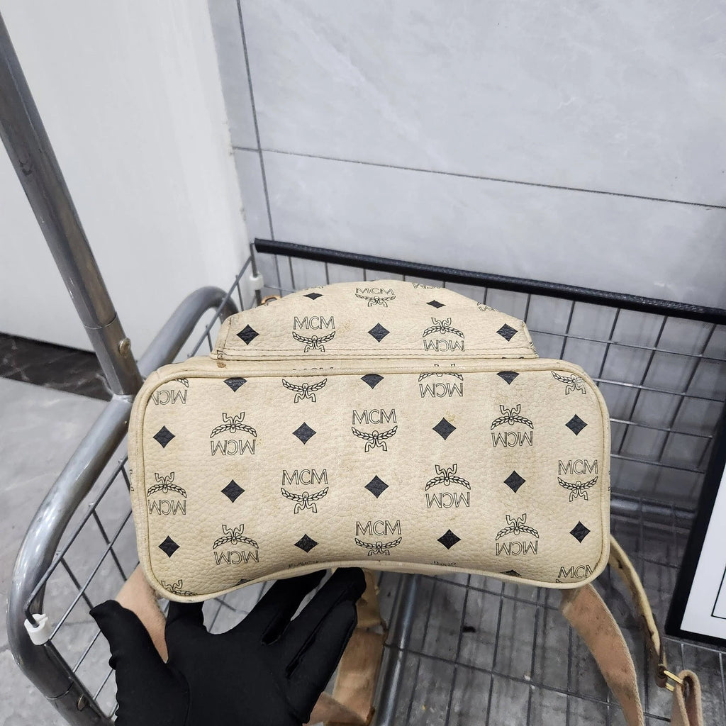 MCM Beige Monogram Studded Backpack For Women