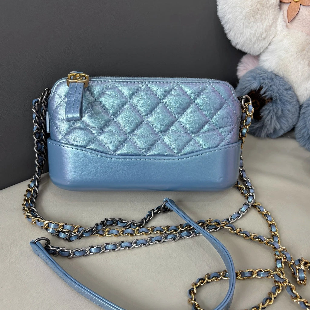 Chanel Gabrielle Mini Chain Shoulder Crossbody Blue Gold Diamond Women Classic