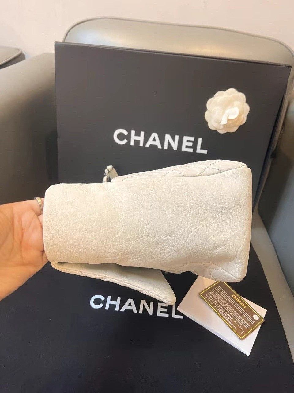 CHANEL Classic Flap Vintage Chain Calfskin Shoulder bag White Silver Women