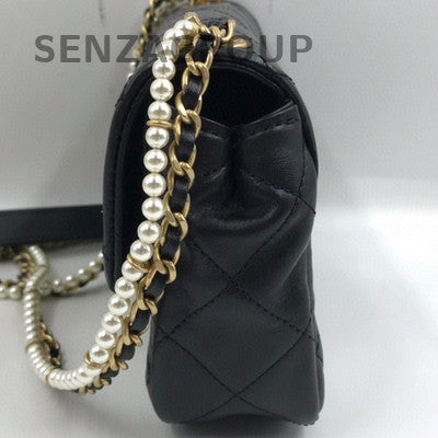 Chanel Black Gold CF Mini Pearl Chain Shoulder Crossbody Bag Women's Fashion