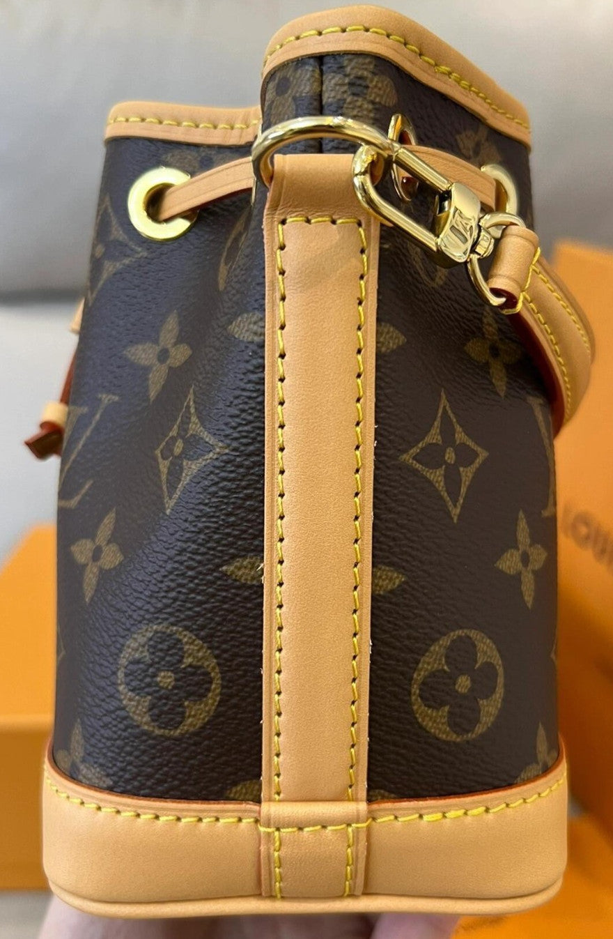 Louis Vuitton Monogram Nano Bucket Shoulder Bag Brown Gold Used Women Classic
