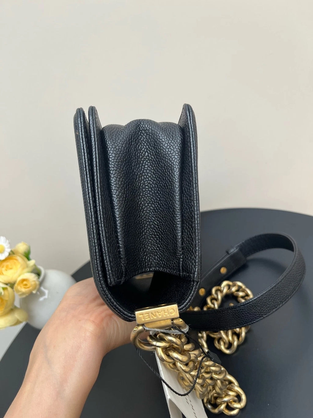 CHANEL LeBoy Small Black Gold Leather Shoulder Bag For Women