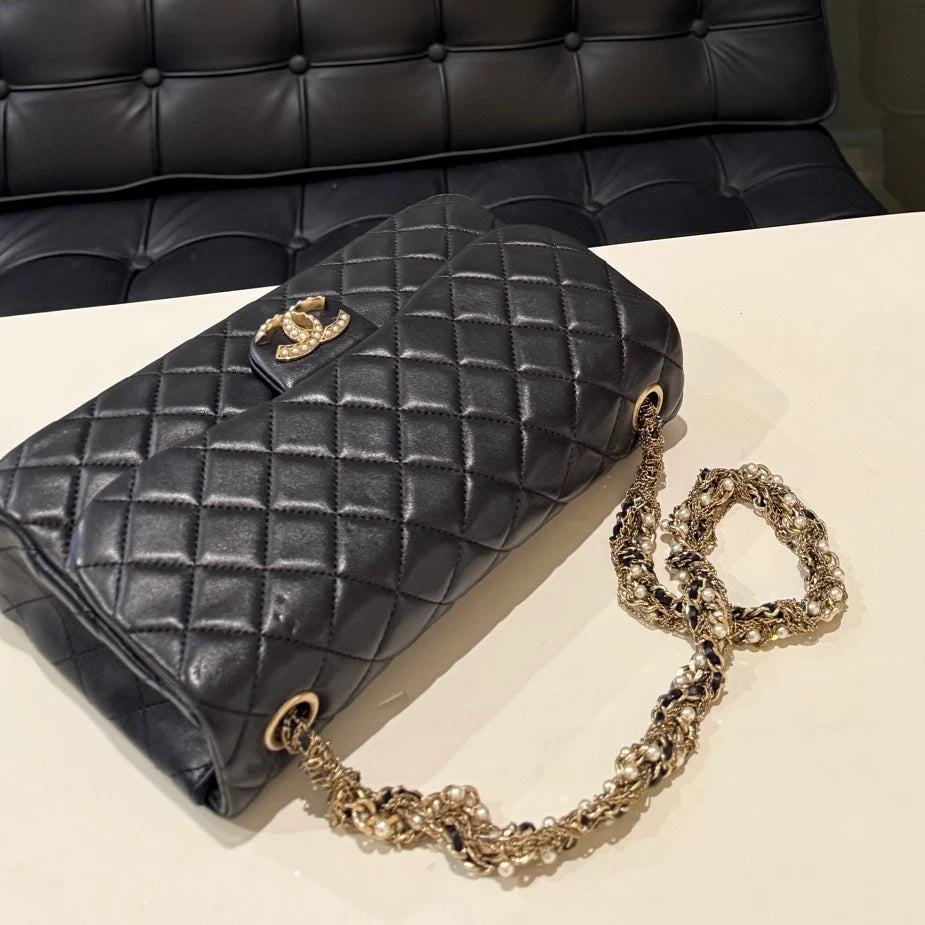 Chanel Classic Flap Black Quilted Gold Chain Shoulder Bag
