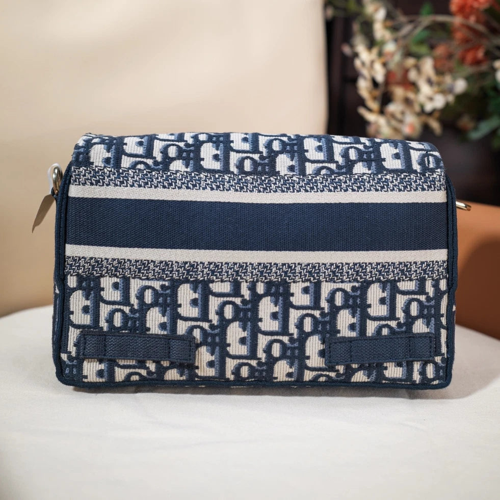 Christian Dior Camp PM Oblique Canvas Blue Shoulder Bag Crossbody SHW