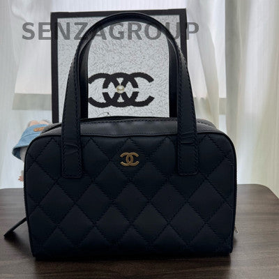 Chanel Black Gold Matte Bowling Bag Classic Women's Shoulder Handbag