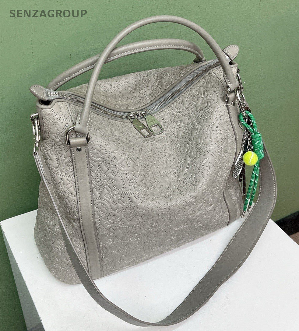 Louis Vuitton Embroidered 2Way Top Handle Shoulder Bag Gray Silver Women Classic