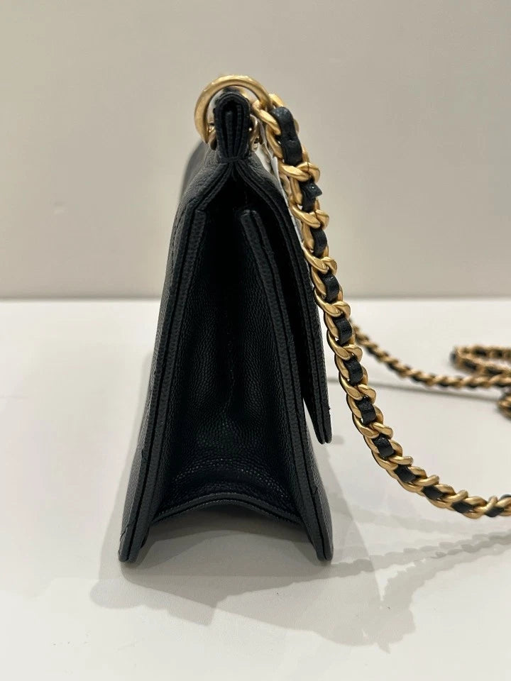 CHANEL Black Gold Flap Chain Shoulder Bag For Women