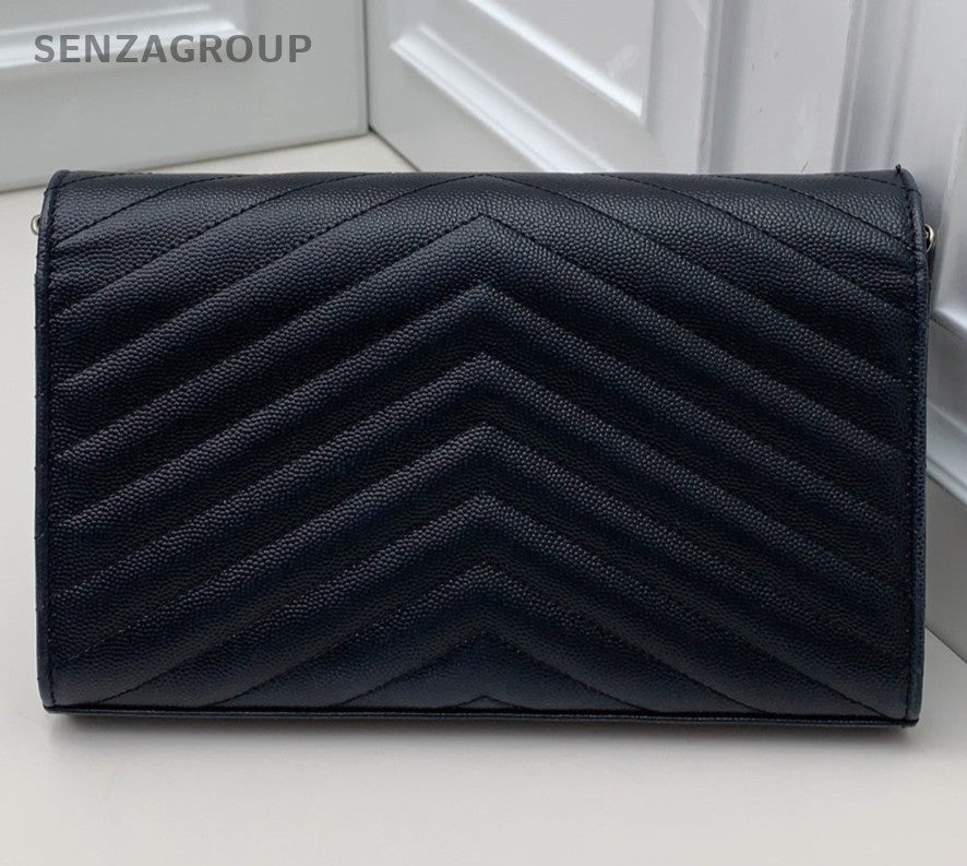 Saint Laurent Envelope MM Chain Calfskin Crossbody Black Silver Women Classic