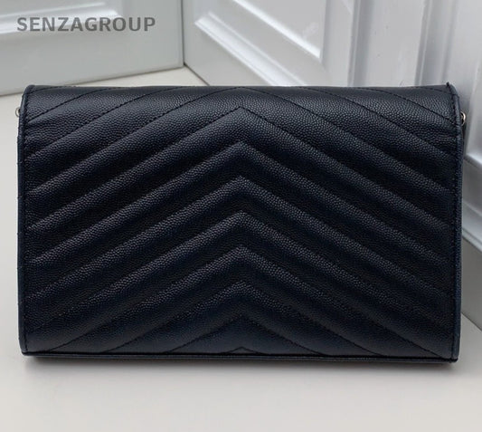 Saint Laurent Envelope MM Chain Calfskin Crossbody Black Silver Women Classic