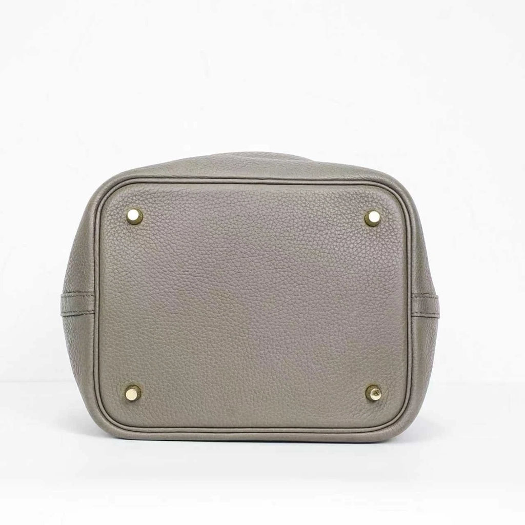 Hermes Picotin22 Gray Leather Gold Hardware Bucket Handbag Excellent