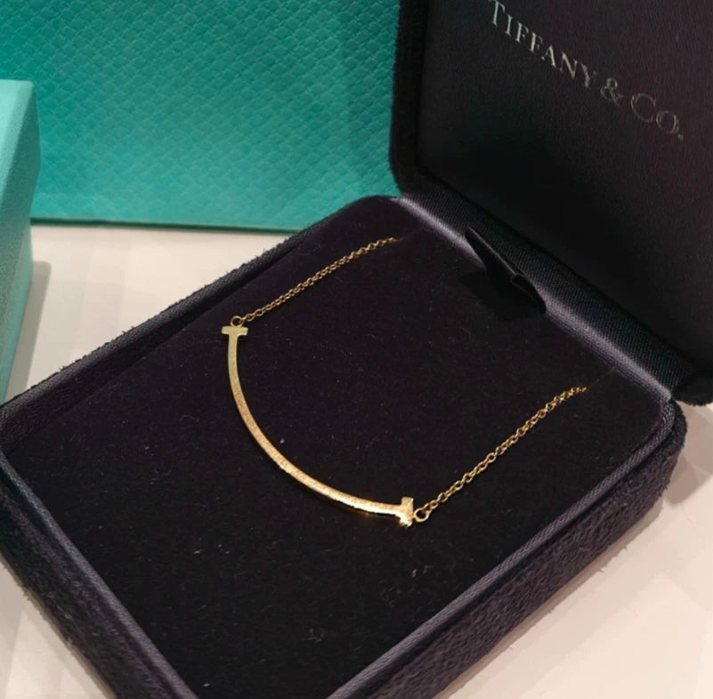 Authentic Tiffany &amp; Co. Tiffany T Small Smile Necklace 18K Yellow Gold