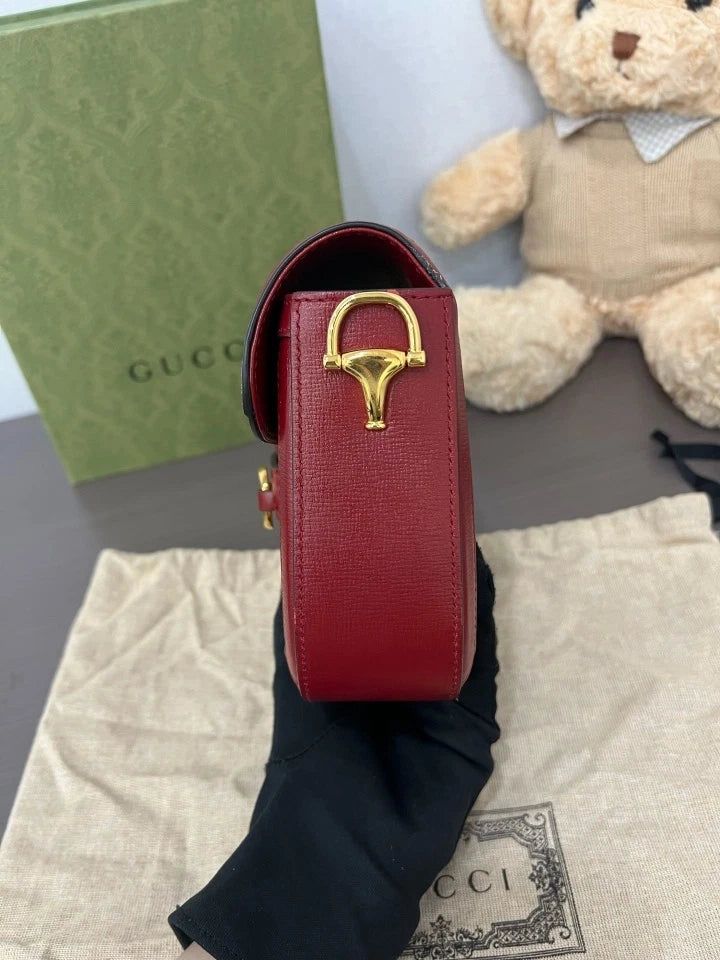 Gucci Red Mini 1955 Saddle Shoulder Bag Double Strap For Women